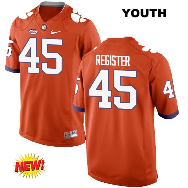 Youth Clemson Tigers #45 Chris Register Stitched Orange New Style Authentic Nike NCAA College Football Jersey FRZ4346UZ
